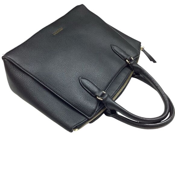 Nine West Josie Black Satchel Handbag Purse Pebble Vegan Leather Modern Classic - Picture 4 of 16